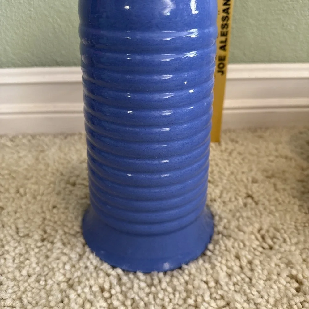 Vintage Hull  Pottery Ring ware Blue Cylinder Vase 8 1/4